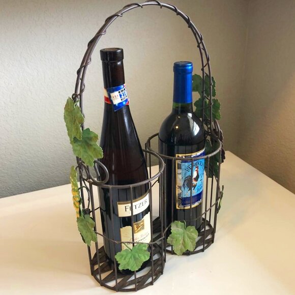 NWT ALEXANDRA'S ACCENTS Tuscan Bronze Grapevine 2 Bottle Wine Caddy - Picture 2 of 5